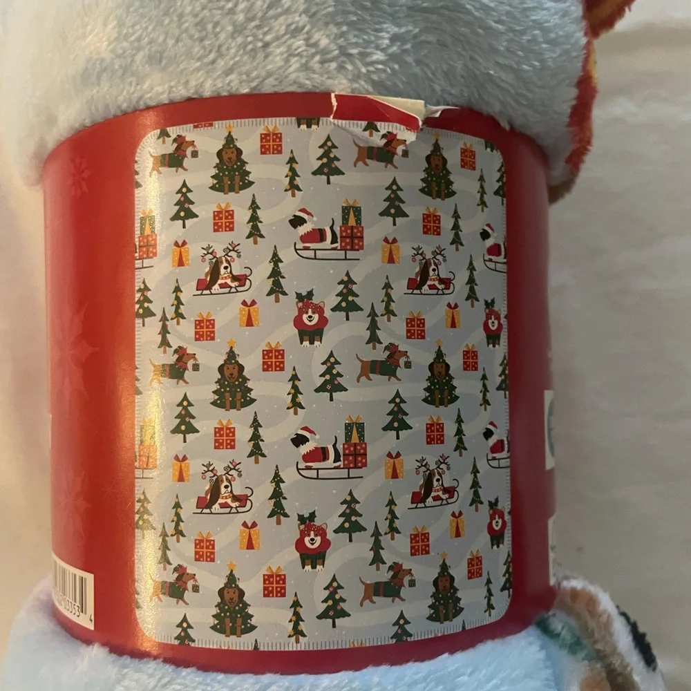 Holiday Time Light Blue Plush Throw Blanket with Dogs and Christmas Trees